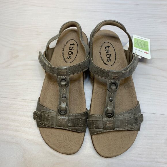 Taos Sandal Womens 6 Gray Swifty Open Toe Ankle Straps Slip On Casual Leather - Picture 6 of 11